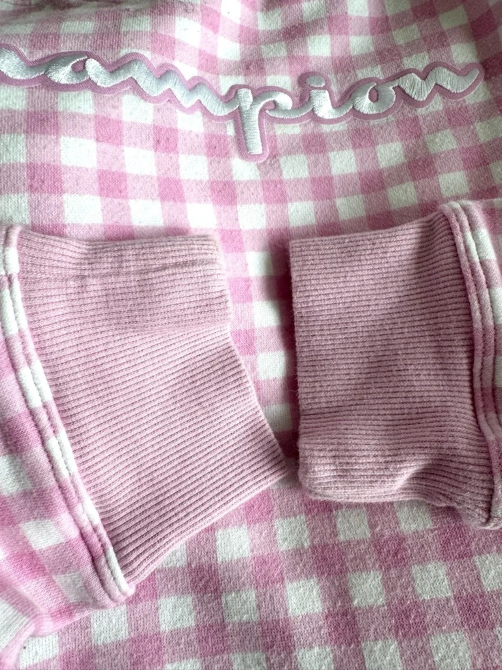 Champion Sweatshirt Pink Gingham Checkered Size M - Picture 6 of 11